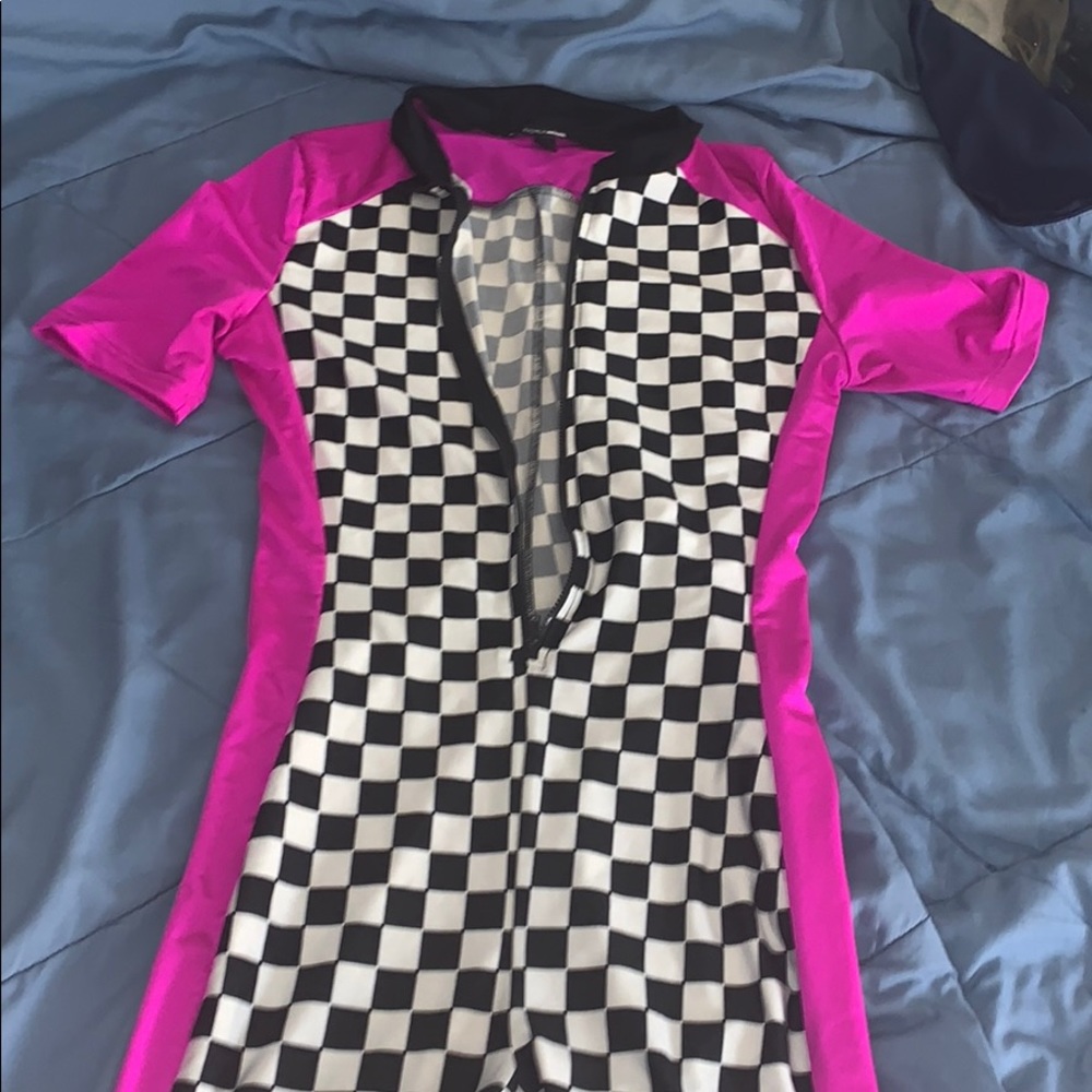 Checkered short jumpsuit